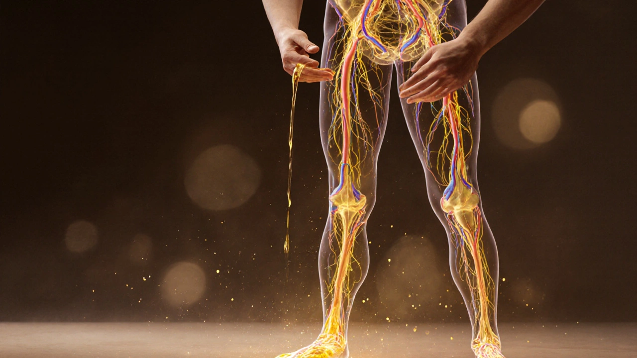 Glowing lymphatic vessels transporting fluid through the body toward key nodes, with invisible hands guiding the flow.