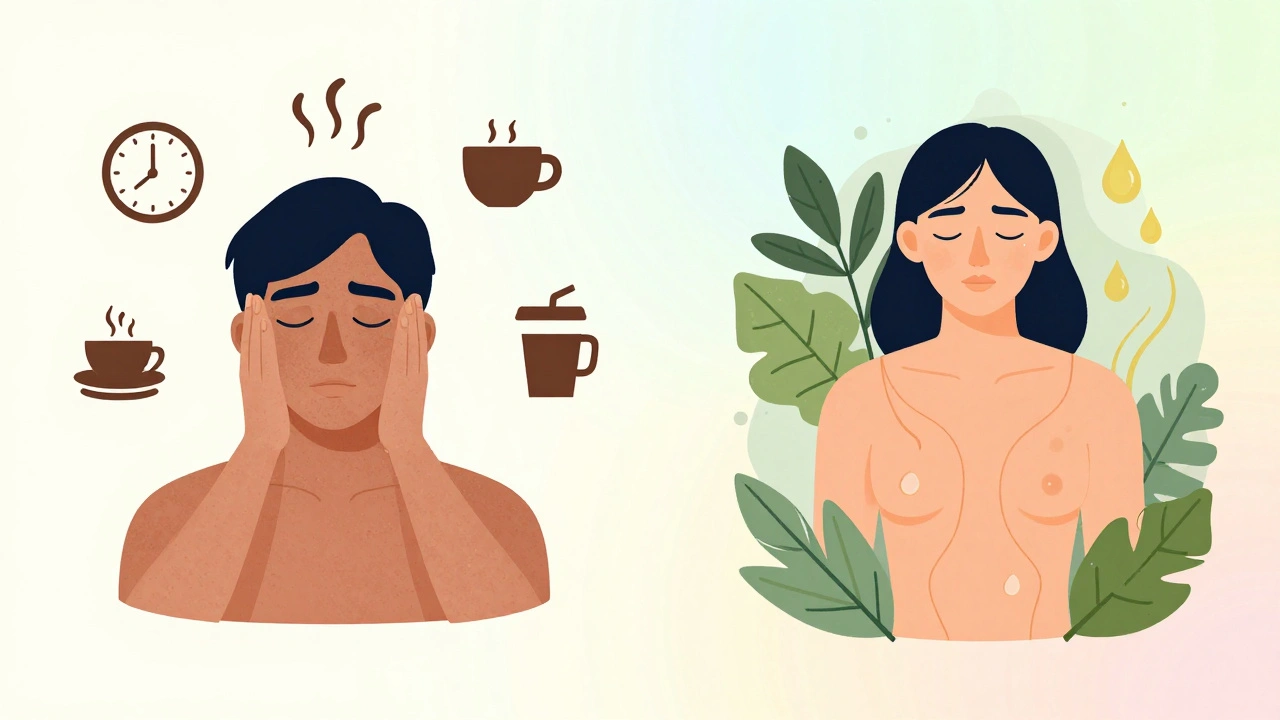 Before and after visual of a person transformed by Ayurvedic massage, showing renewed energy and glow.