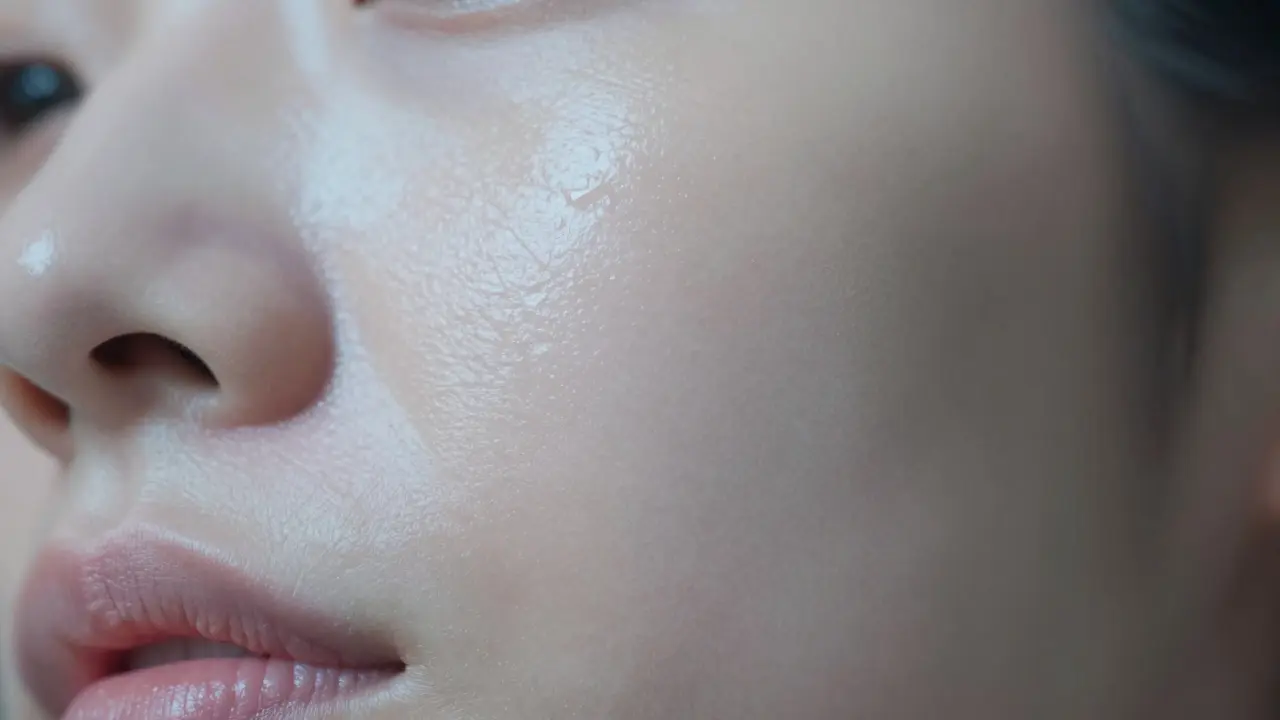 Smooth hydrated skin with dewy glow after snail mucin treatment.