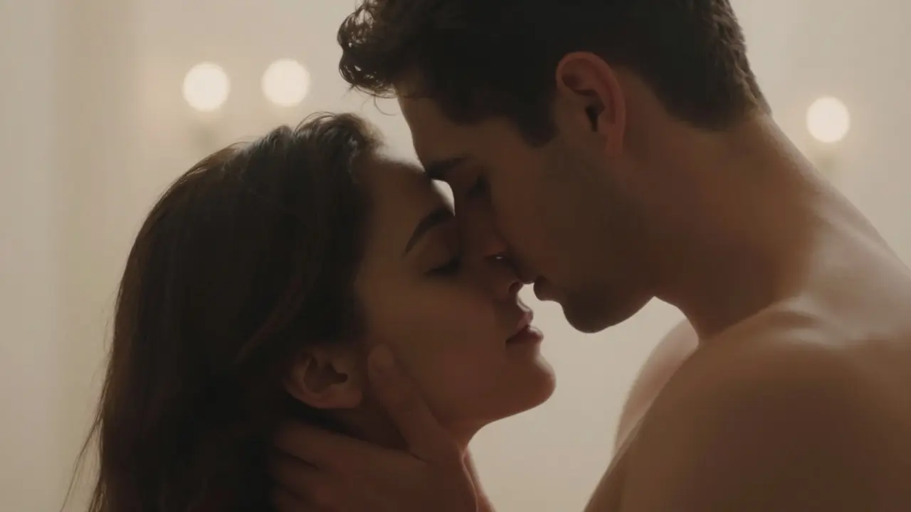 Close-up of two people in a tender, intimate embrace symbolizing deep connection