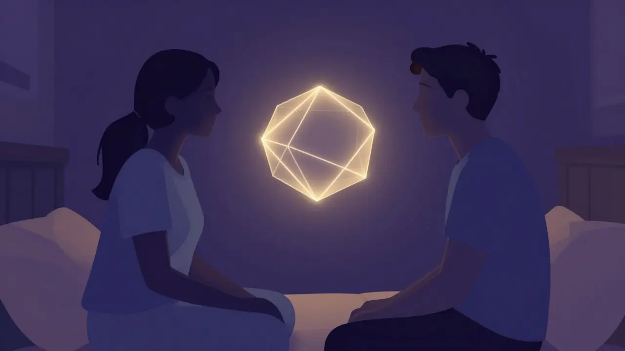 Abstract art showing two figures connected by a symbol of consent