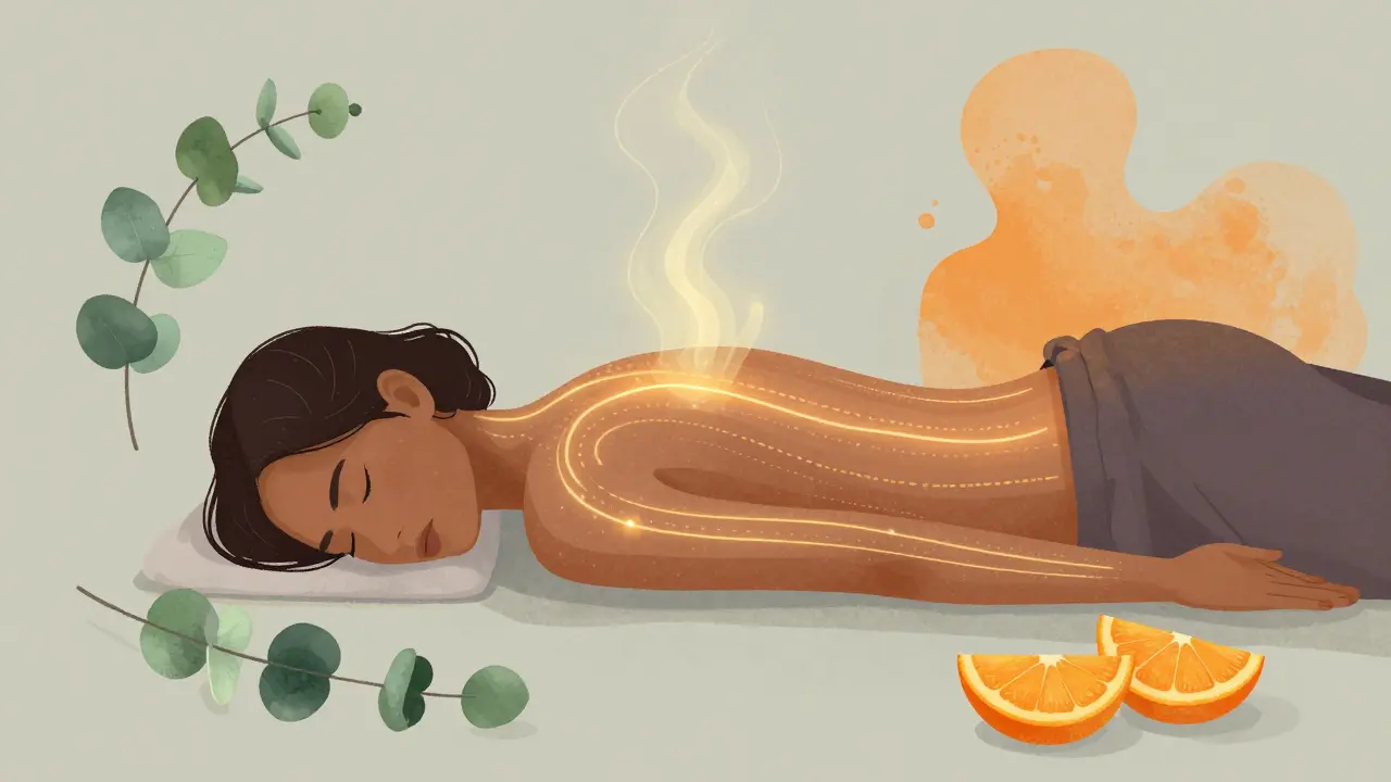 Artistic depiction of energy flow and wellness benefits in therapy.