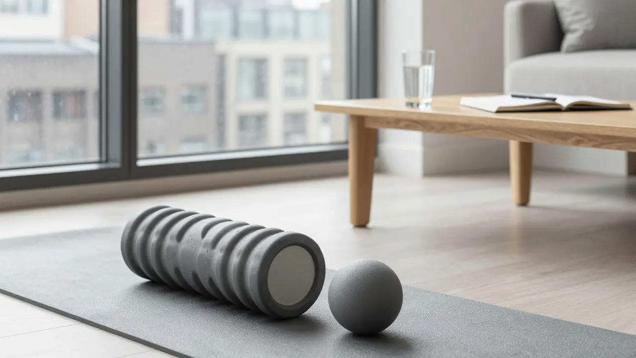 Foam roller and water in a modern recovery space