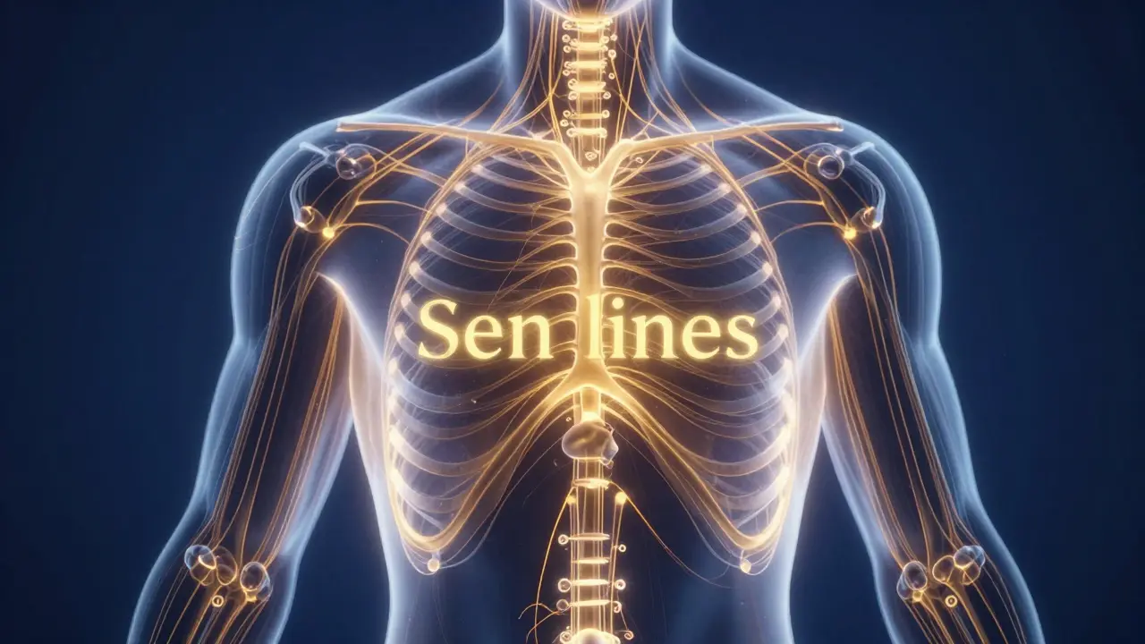 Abstract glowing golden energy lines weaving through a human silhouette