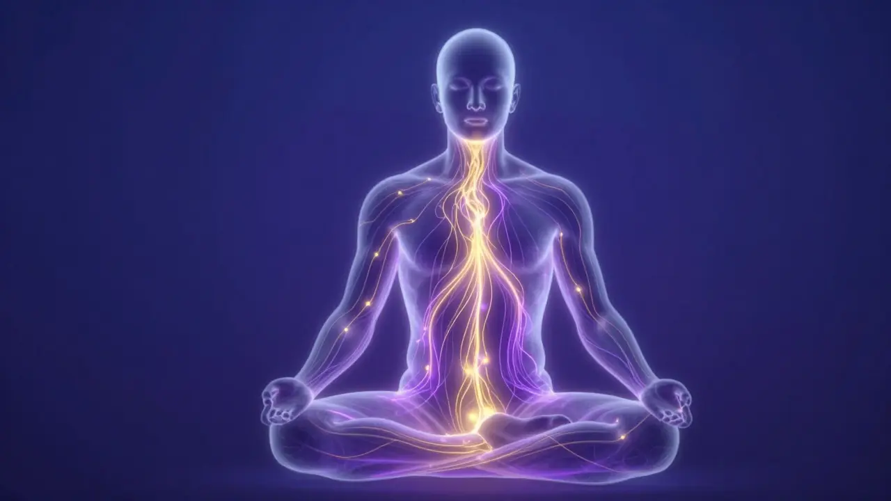 Abstract art showing energy flow in meditation