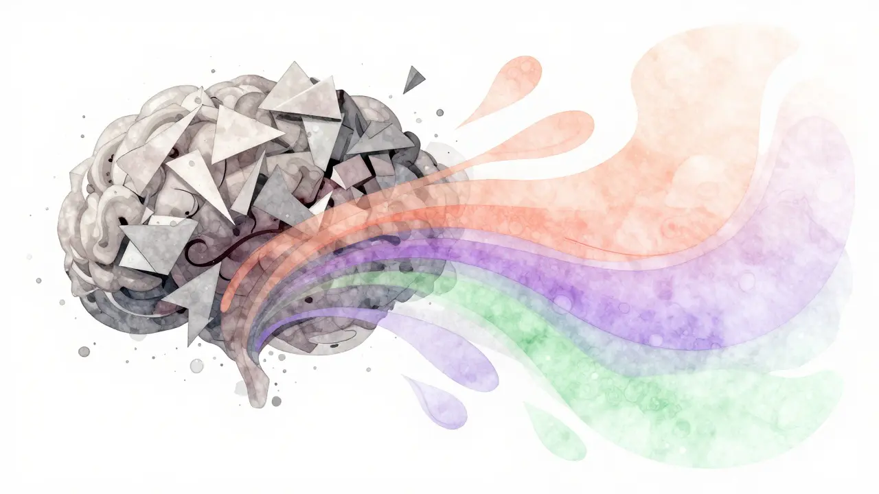 Abstract art showing stress dissolving into calm pastel colors