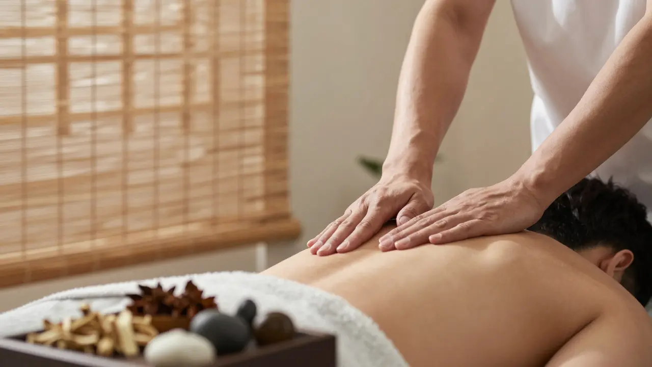 Therapist applying deep pressure in serene clinic
